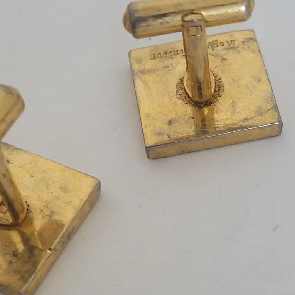 Royal Windsor Gold Tone Logo Cufflinks Vintage Square Retro Designer Bullet